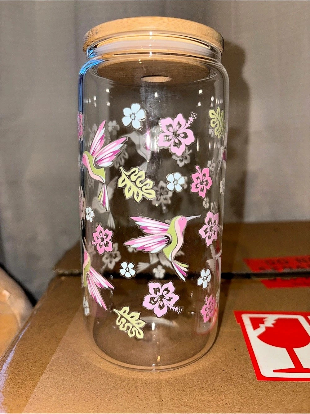 Hummingbird Floral Glass Storage Jar